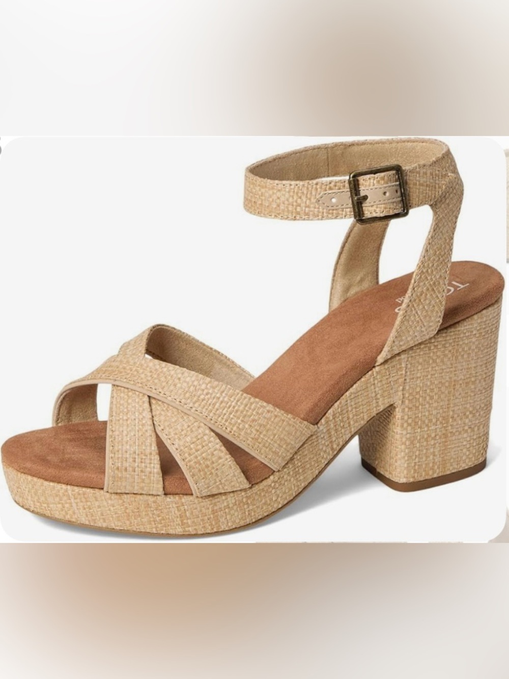 Toms Tan Woven Platform Ankle-Strap Sandal